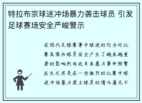 特拉布宗球迷冲场暴力袭击球员 引发足球赛场安全严峻警示 特拉布宗球迷冲场暴力袭击球员 引发足球赛场安全严峻警示